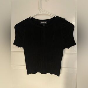 Express Ribbed Cropped Sweater with Back Cutout